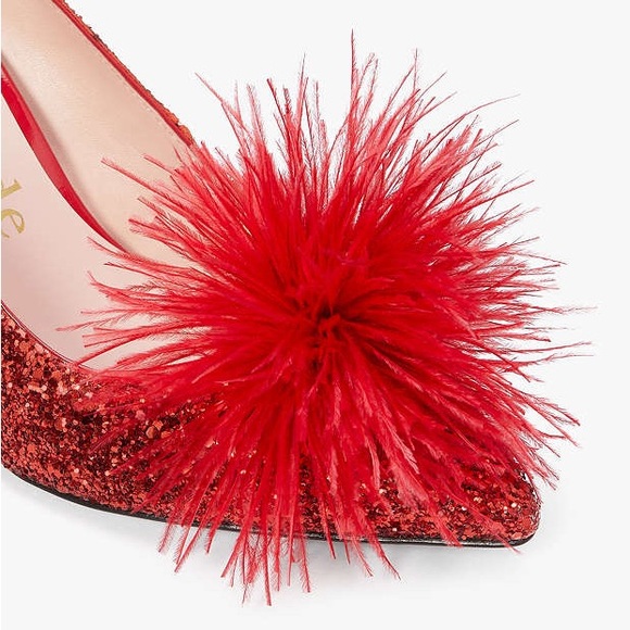 ♠️kate spade Marabou Glitter Pluff Pumps, Red NIB - Picture 3 of 6